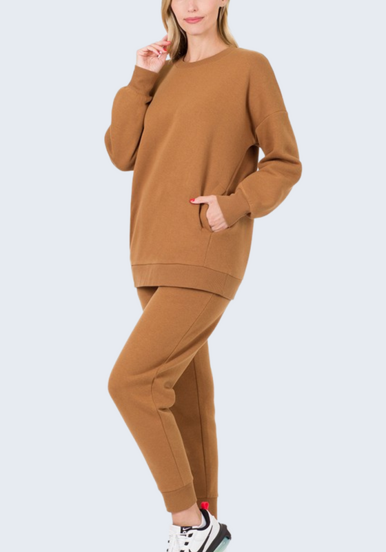  Womens Matching Sweatsuit Set 2 Piece Long Sleeve Hoodie Top  And Jogger Pants Sweat Outfits Camel M